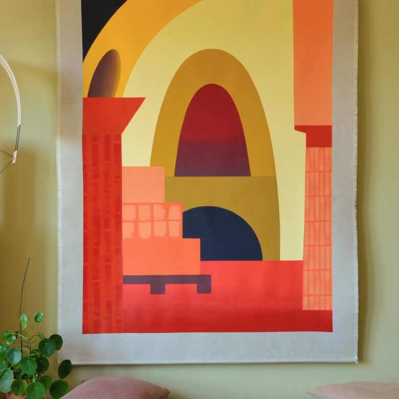 Collection Aura, la briqueterie, tenture murale, design , peinture, art, tenture, toile, chanvre, coton, art, artisanat, chataignier, maison cédrat